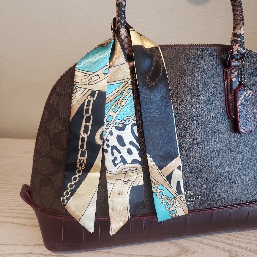 Twilly Scarf for purse bag hair etc Black Teal Gold White